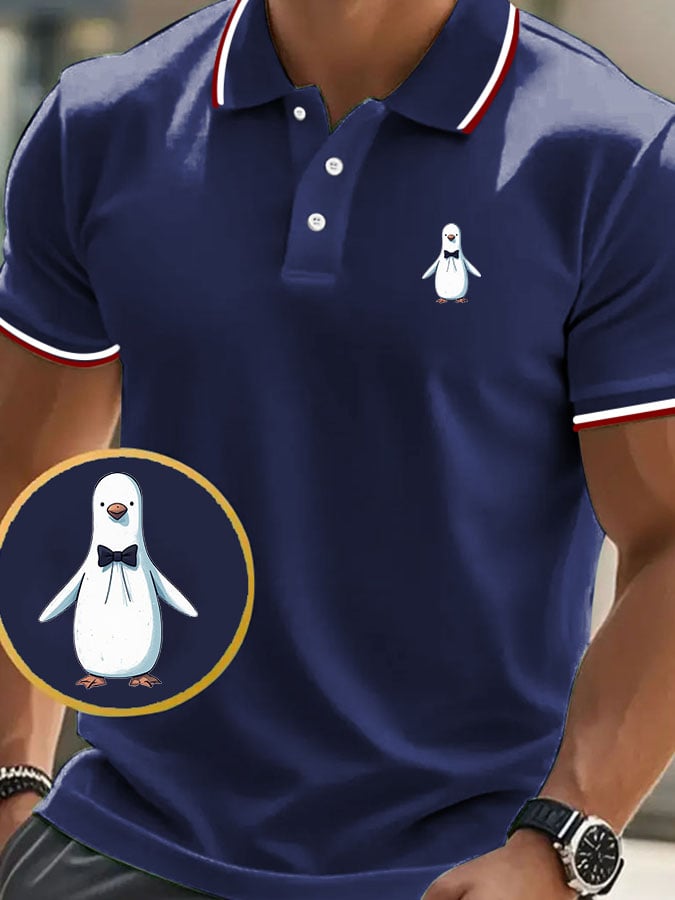 Men'S Casual Classic Penguin Pattern Golf Polo Shirt