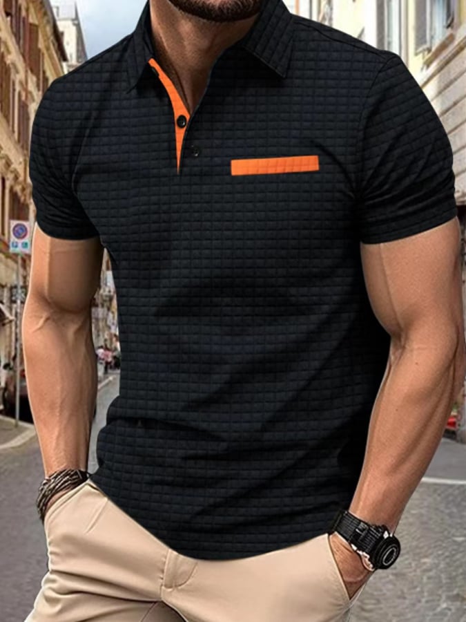 Men's Classic Colorblock Jacquard Checked Lapel Polo Jacket