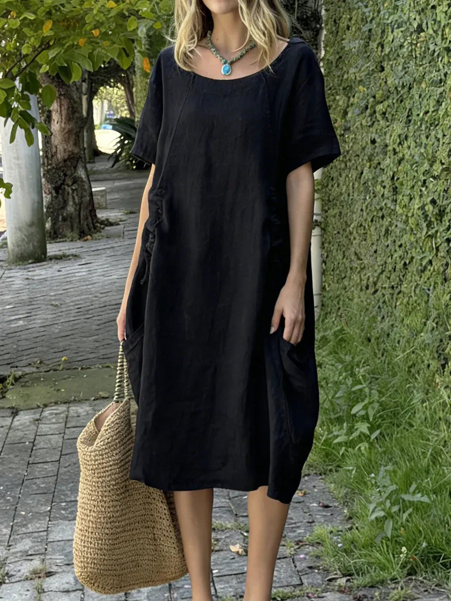 New Arrivals🔥 Linen And Cotton Drawstring adjustment Short-sleeved Dress
