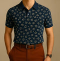 Men's Business Casual Polo Collar Geometric Printed Short-Sleeved Shirt 183325