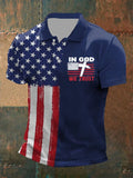 Men's In God We Trust Flag Printed Casual Polo Shirt