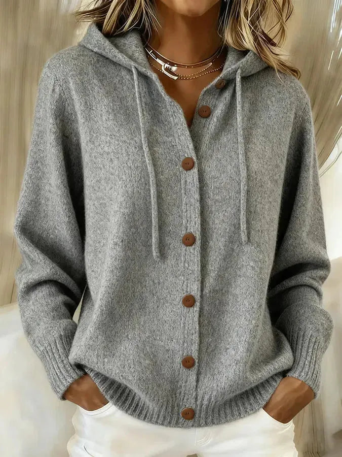 CLEARANCE SALE🔥 Women's Casual Plain Hooded Knit Cardigan