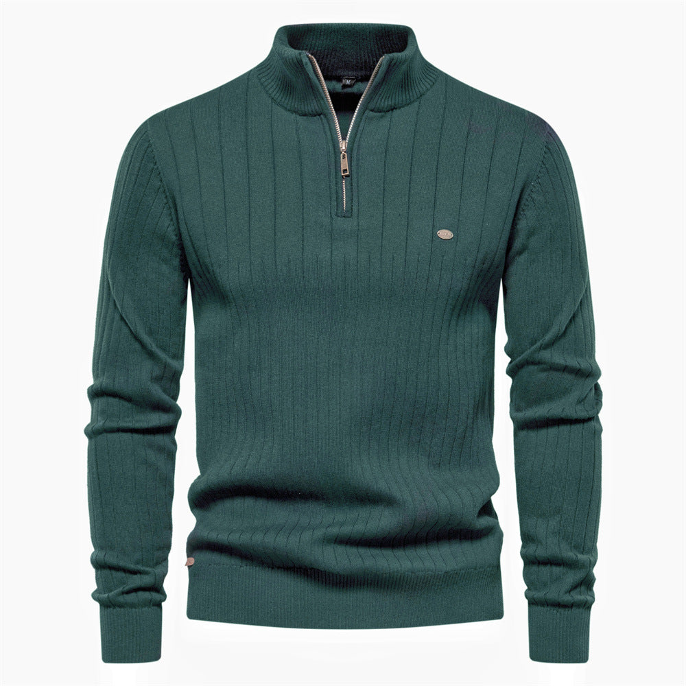 Men's Stand Collar Zipper Long Sleeve Polar Fleece Sweater