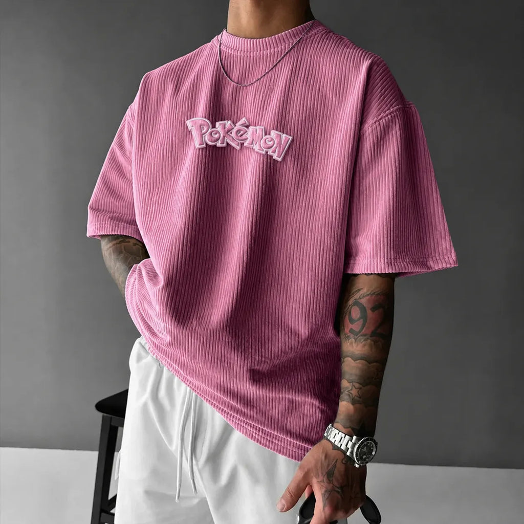 Pokémon Unisex Anime-Style Retro Corduroy Oversized T-Shirt