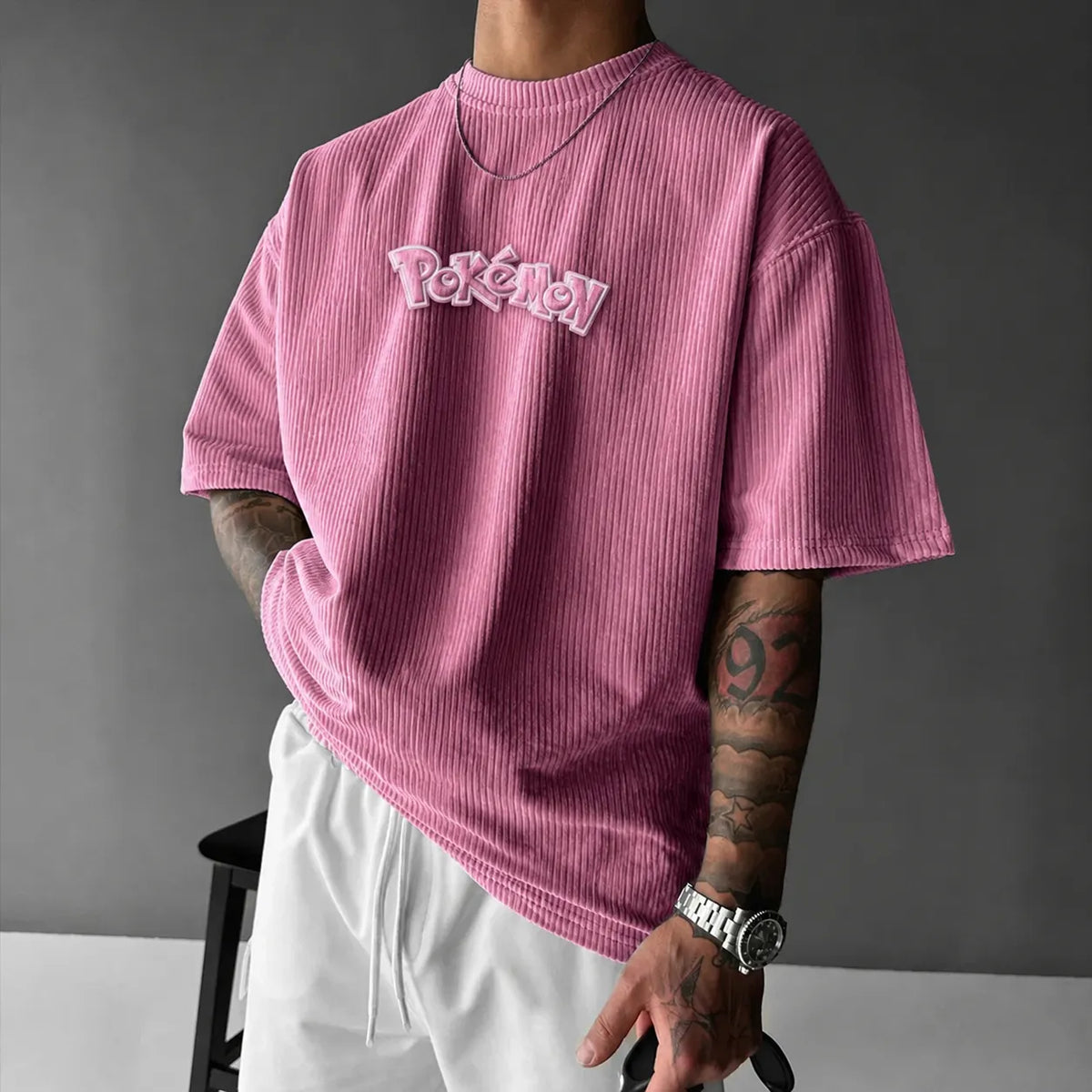 Pokémon Unisex Anime-Style Retro Corduroy Oversized T-Shirt