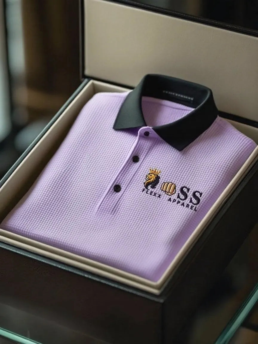 Men's Fashion Business Style Letter Printed Waffle Casual Short Sleeve POLO Shirt