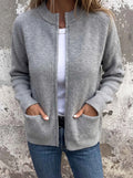 CLEARANCE SALE🔥 Round Neck Ribbed Knit Zip Jacket