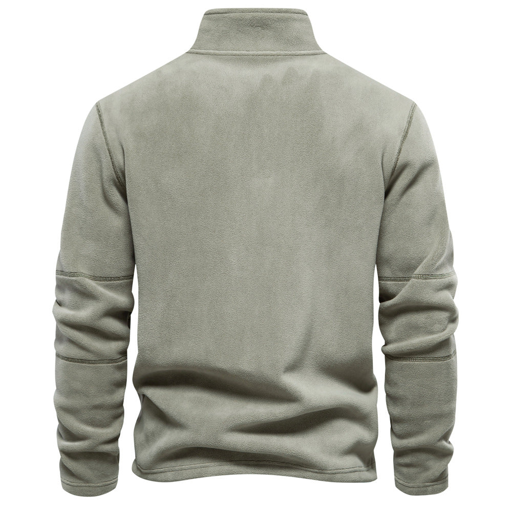 Men's Stand Collar Zip Long Sleeve Polar Fleece Sweatshirt 191597
