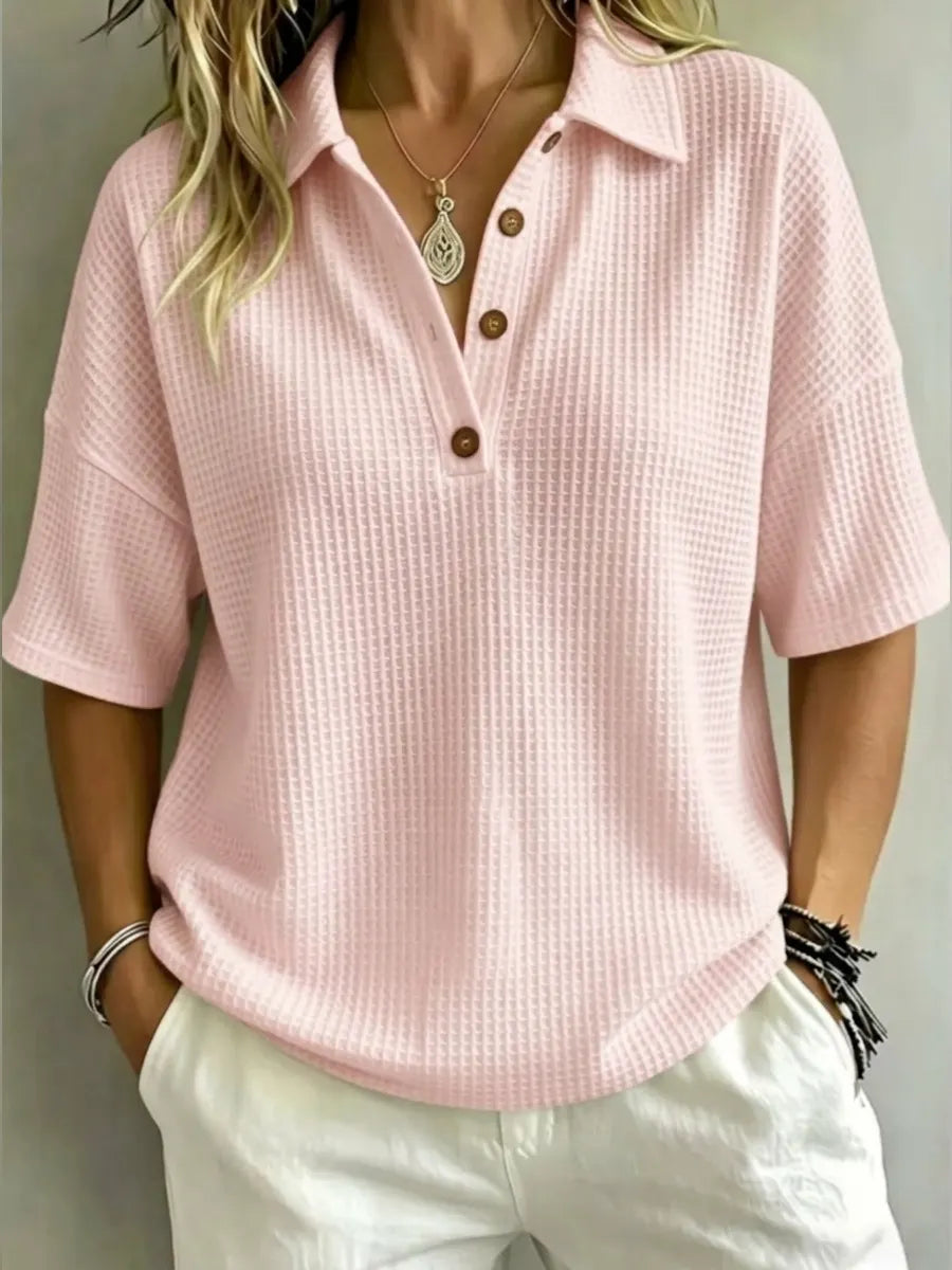 CLEARANCE SALE🔥 Women's Button-Up Waffle Short Sleeve Shirt