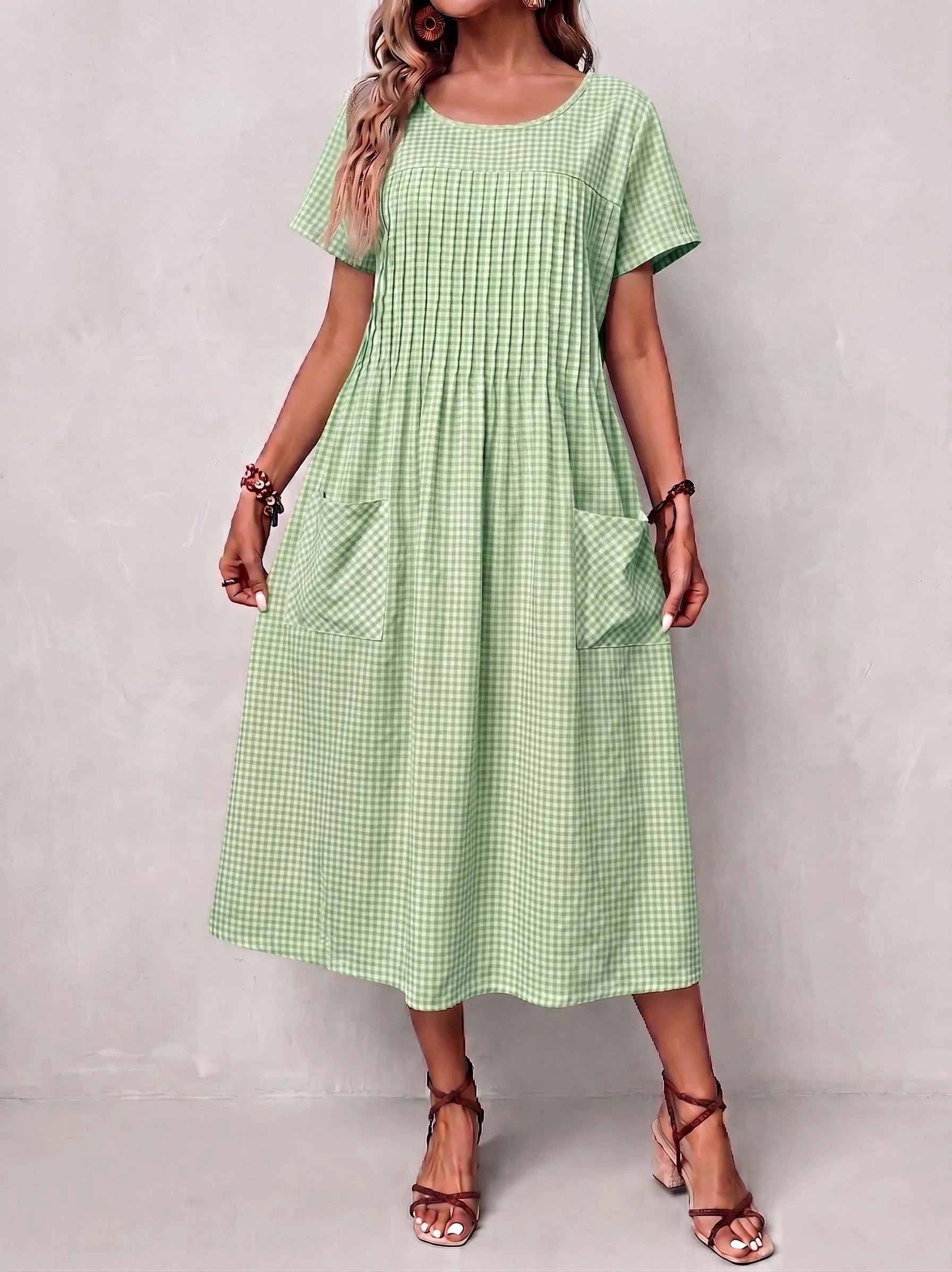 Gingham Meadow Midi Dress