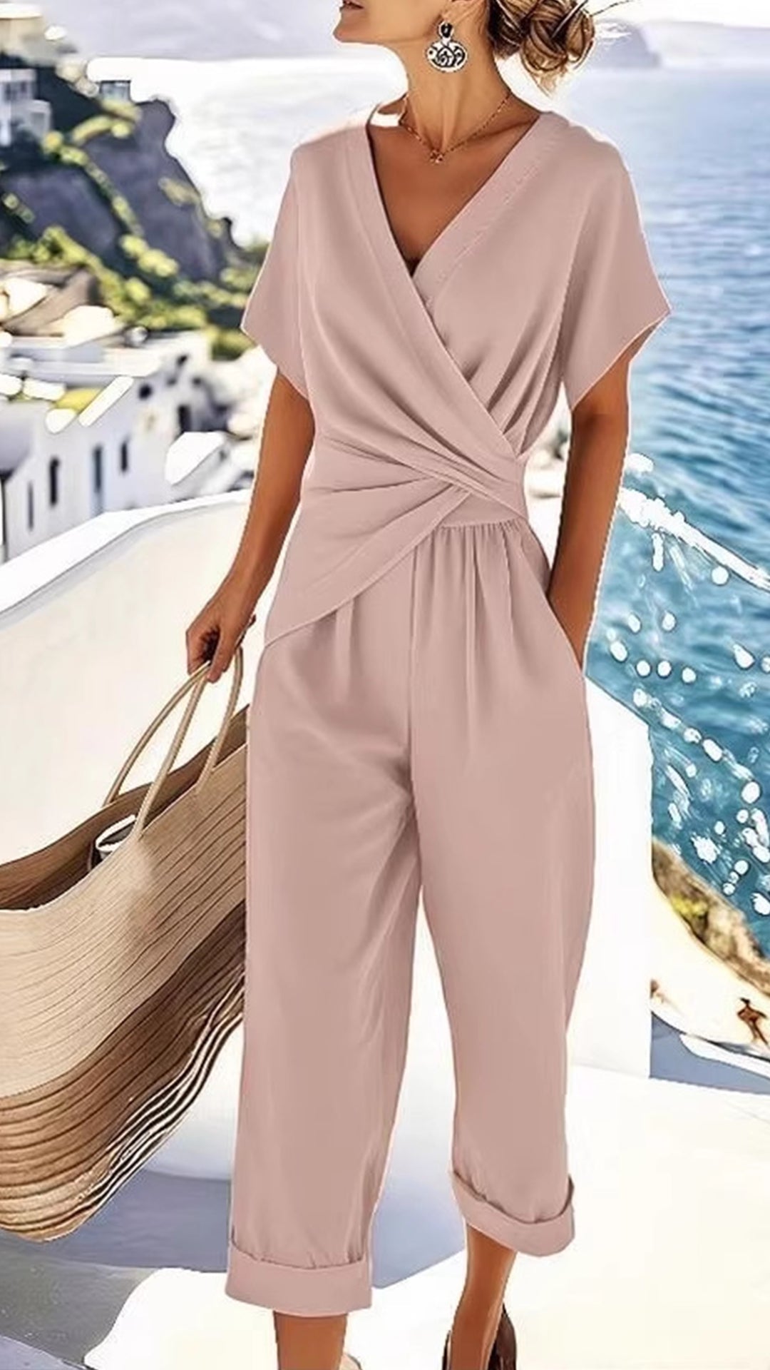 Women's  Wrap-Waist Cotton-Blend Two-Piece Set
