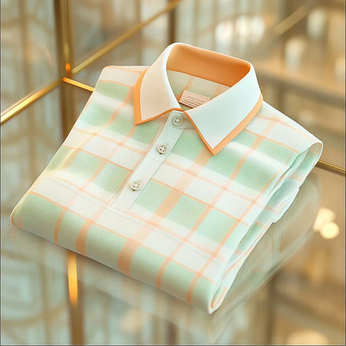 Men's Business Casual Jacquard Button Short Sleeve Polo Shirt A00236876