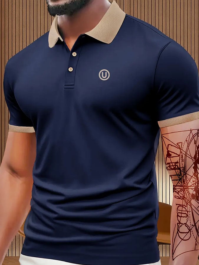 Men'S Casual Classic Letter Pattern Polo Shirt