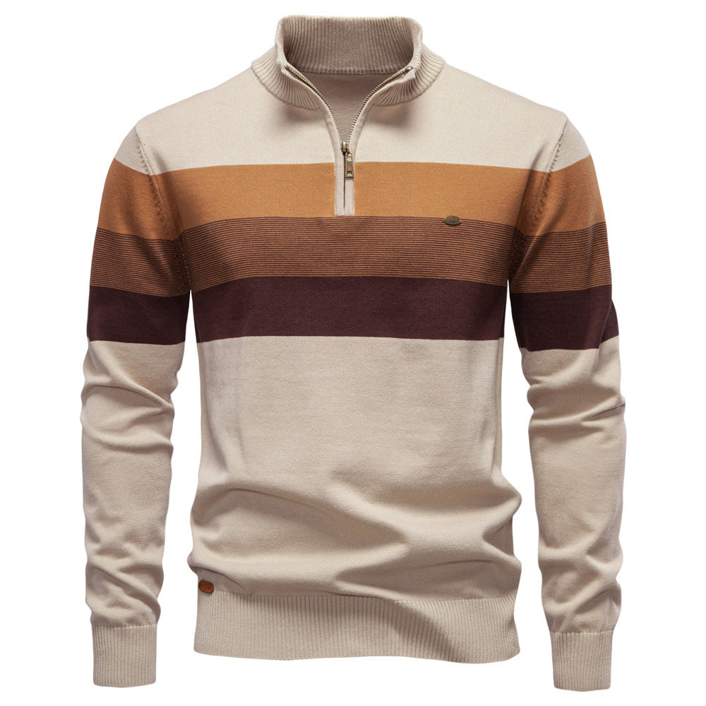 Men's Contrast Color Stand Collar Zip Long Sleeve Fleece Sweatshirt