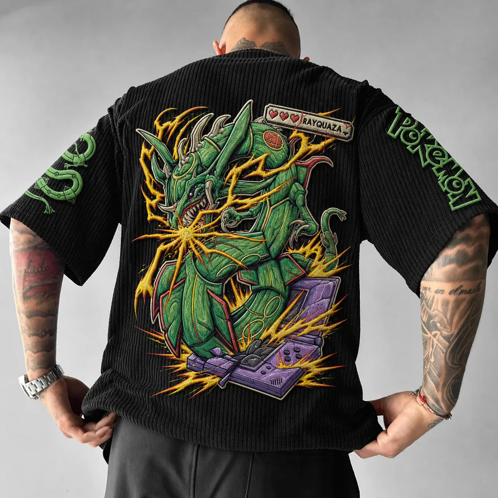 Pokémon Unisex Anime-Style Retro Corduroy Oversized T-Shirt