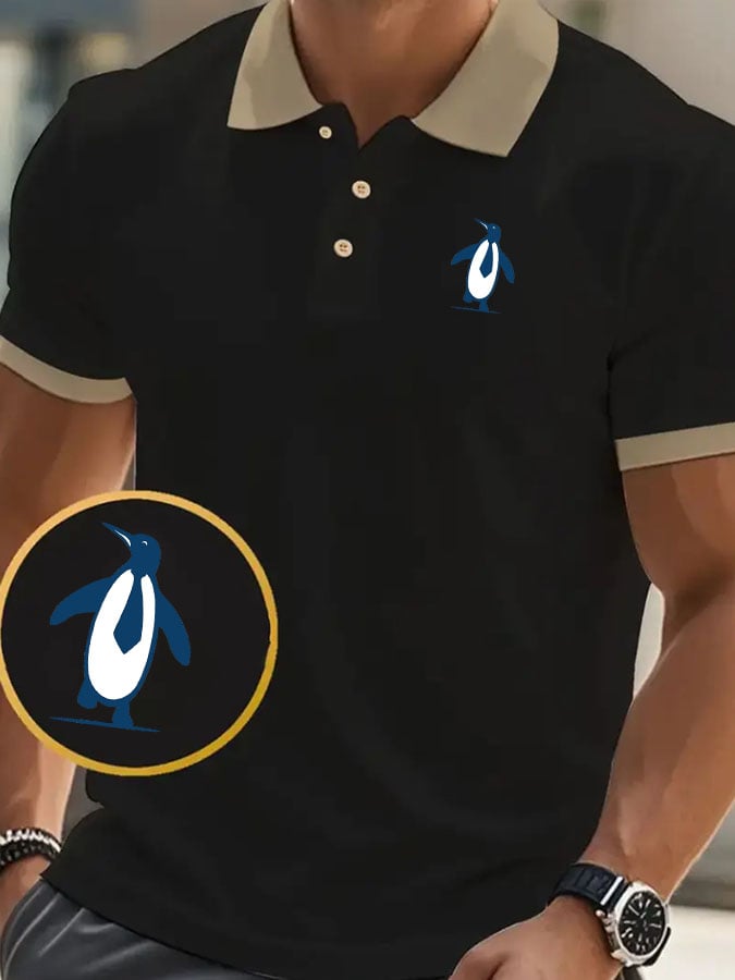 Men's Classic Casual Business Penguin Fashion Color Block Polo Shirt