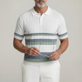 Men's White Contrast Striped Ribbed Knit Business Casual Polo Shirt