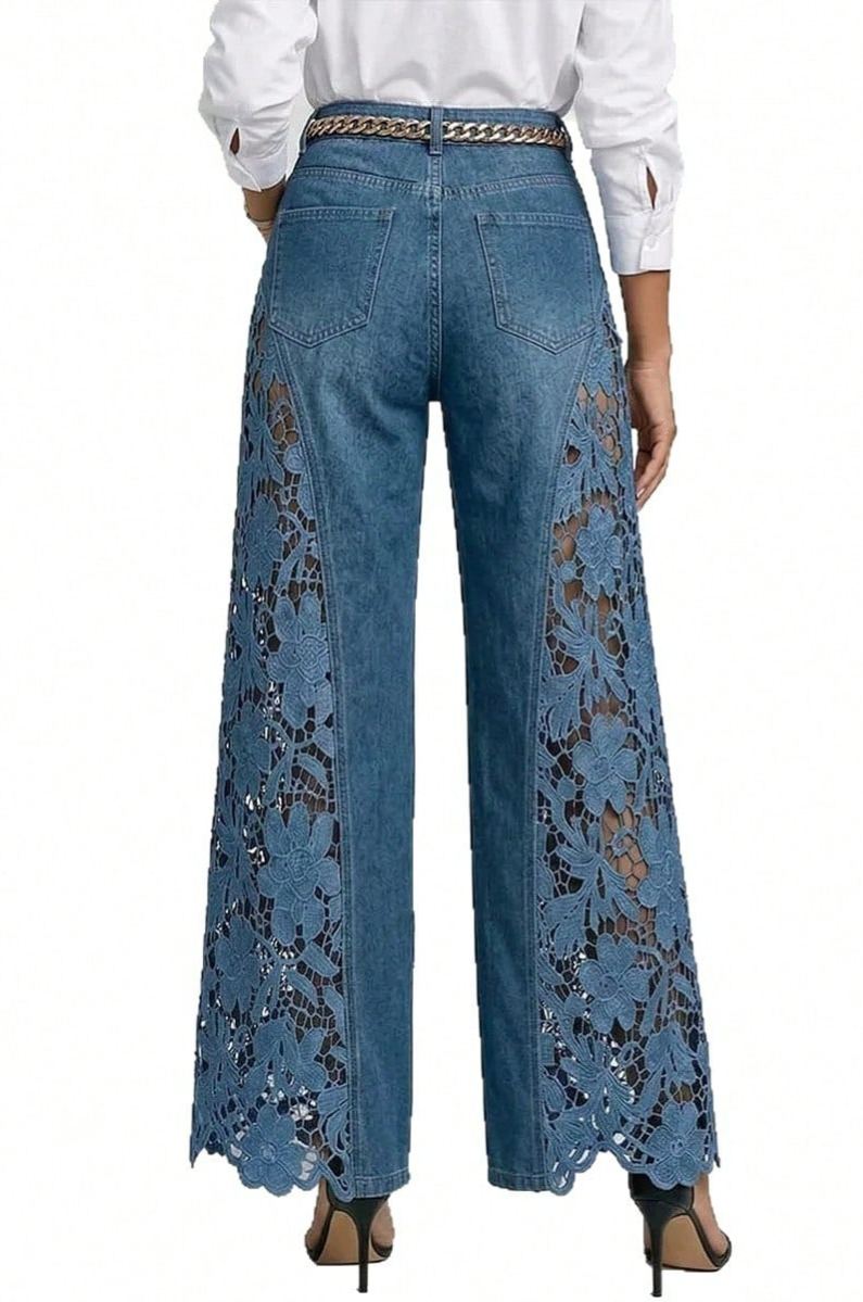 Summer Hollow Out Jeans 💗 Women Elegant High Waist Wide Leg Bottoms