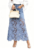 Elegant and Fashionable 💘 Women's Denim Bodycon Skirt with Lace Trim