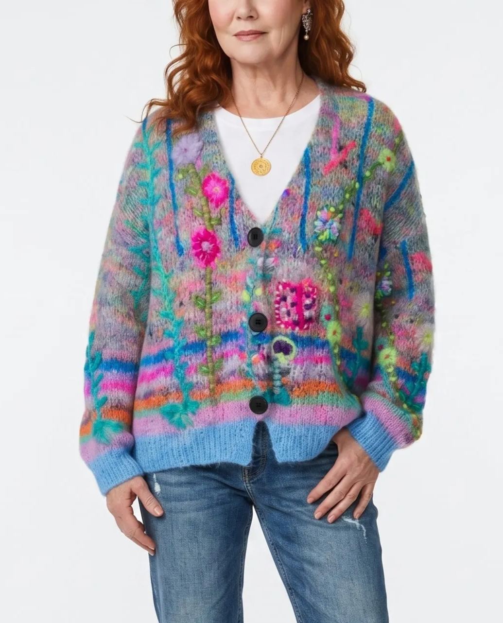 75% OFF-Soft Floral Knit Cardigan