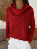 Women Cross Wrap Draped Cowl Neck Knit Pullover, Loose Long Sleeve Sweater(📦Buy 2 Free Shipping & Extra 10% OFF)