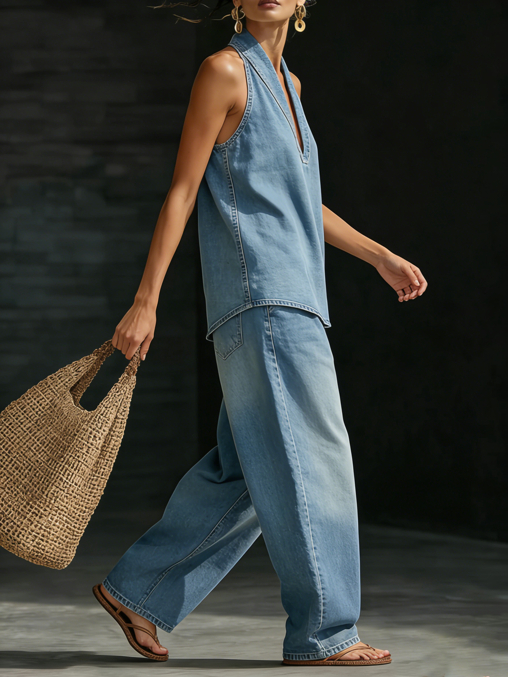 Plus Size Friendly Cozy Minimalist Two-piece Denim Set