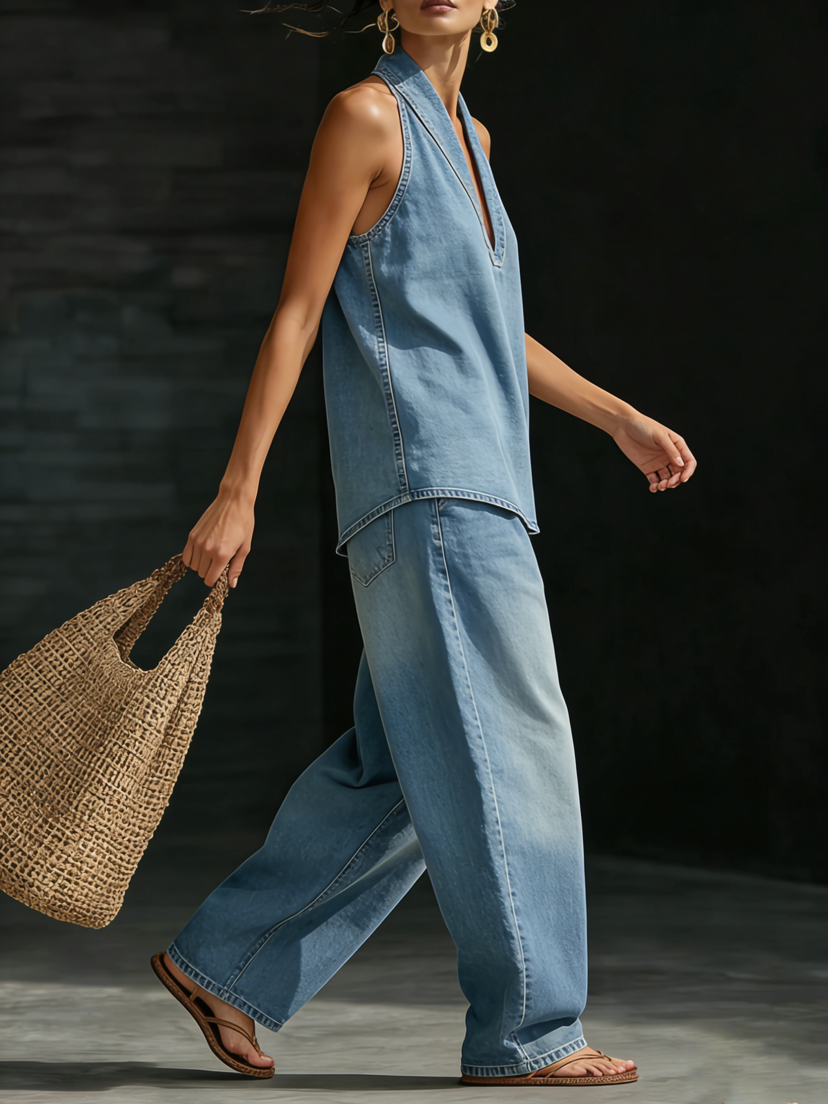 Plus Size Friendly Cozy Minimalist Two-piece Denim Set