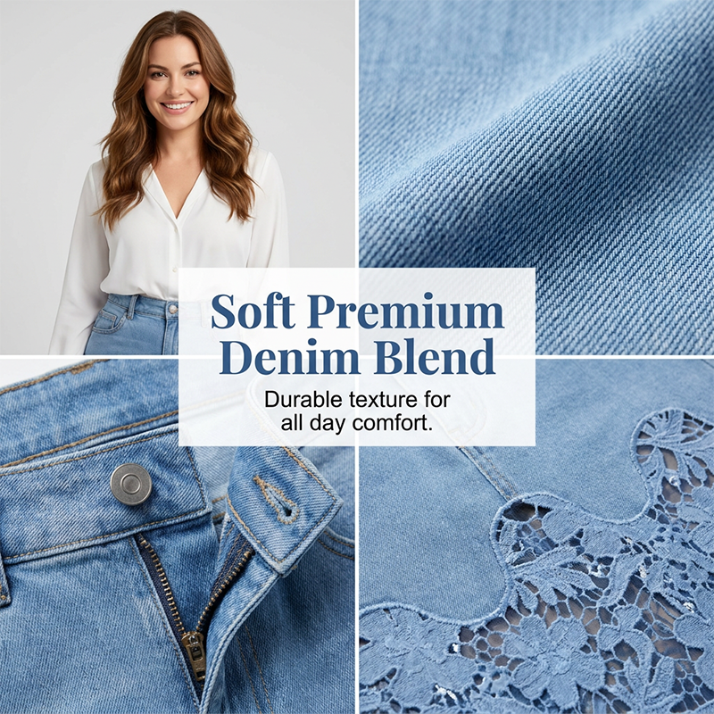 Elegant and Fashionable 💘 Women's Denim Bodycon Skirt with Lace Trim
