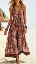 Women's Leopard Print Casual Sleeveless V-Neck Dress